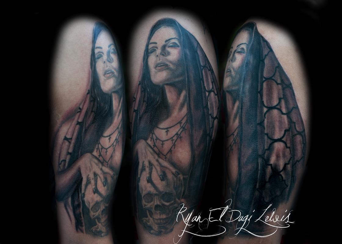 Tattoos - Woman holding skull - 91719